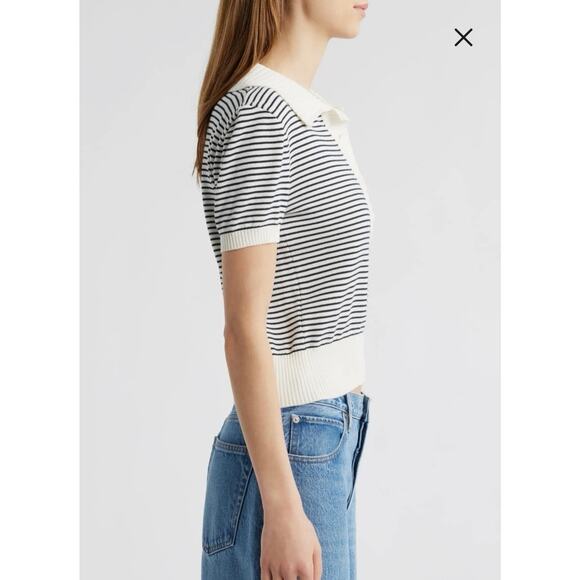 NWOT Women’s FRAME Denim The Graduate Stripe Polo Sweater in Navy Multi SZ XS - Picture 3 of 9